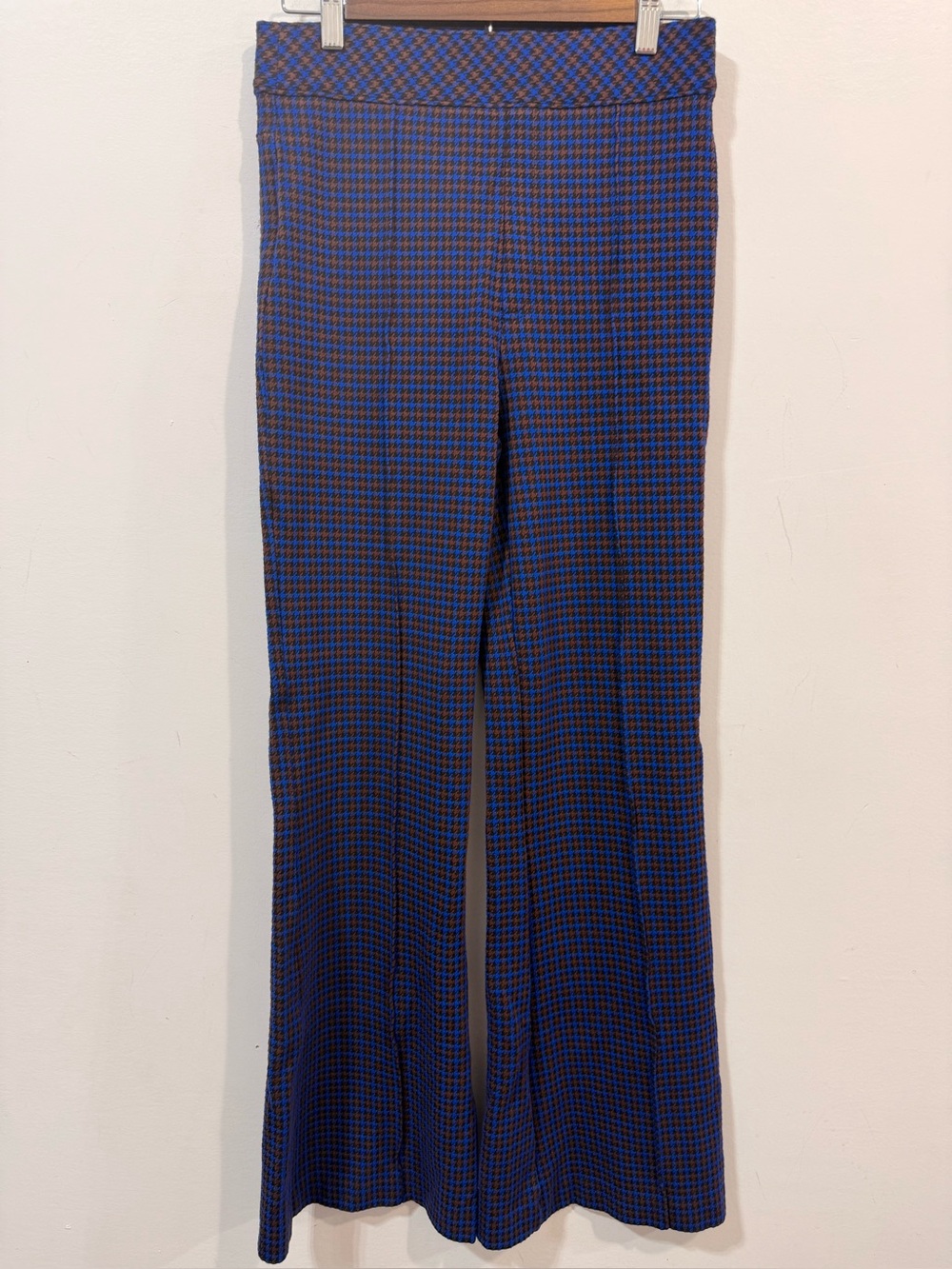 Spanx Hi-Rise Flare Perfect Blue Brown Houndstooth Pull-On Pants Size M